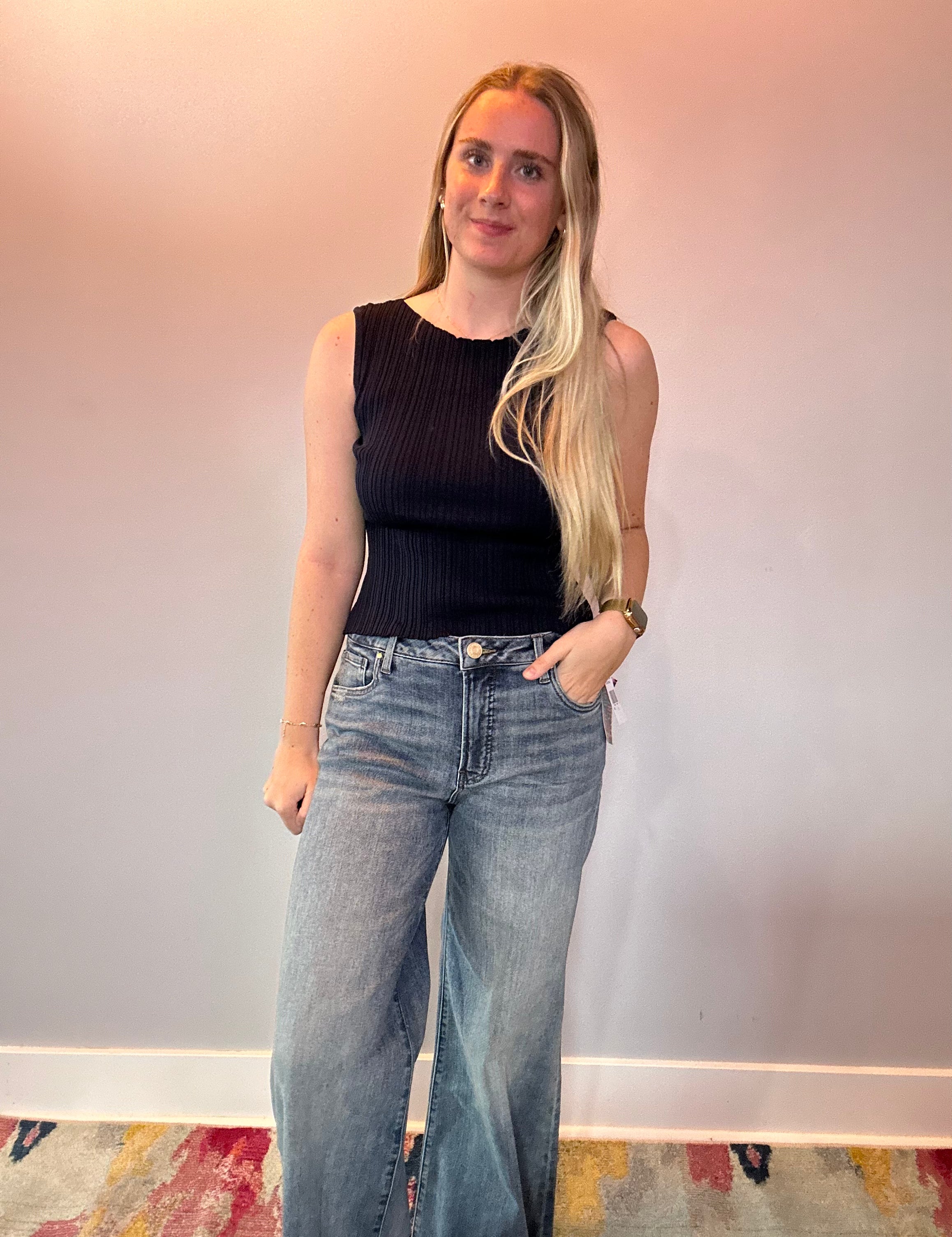 The Sleek Rib Knit Top in Navy