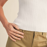 The Sleek Rib Knit Top in Brown