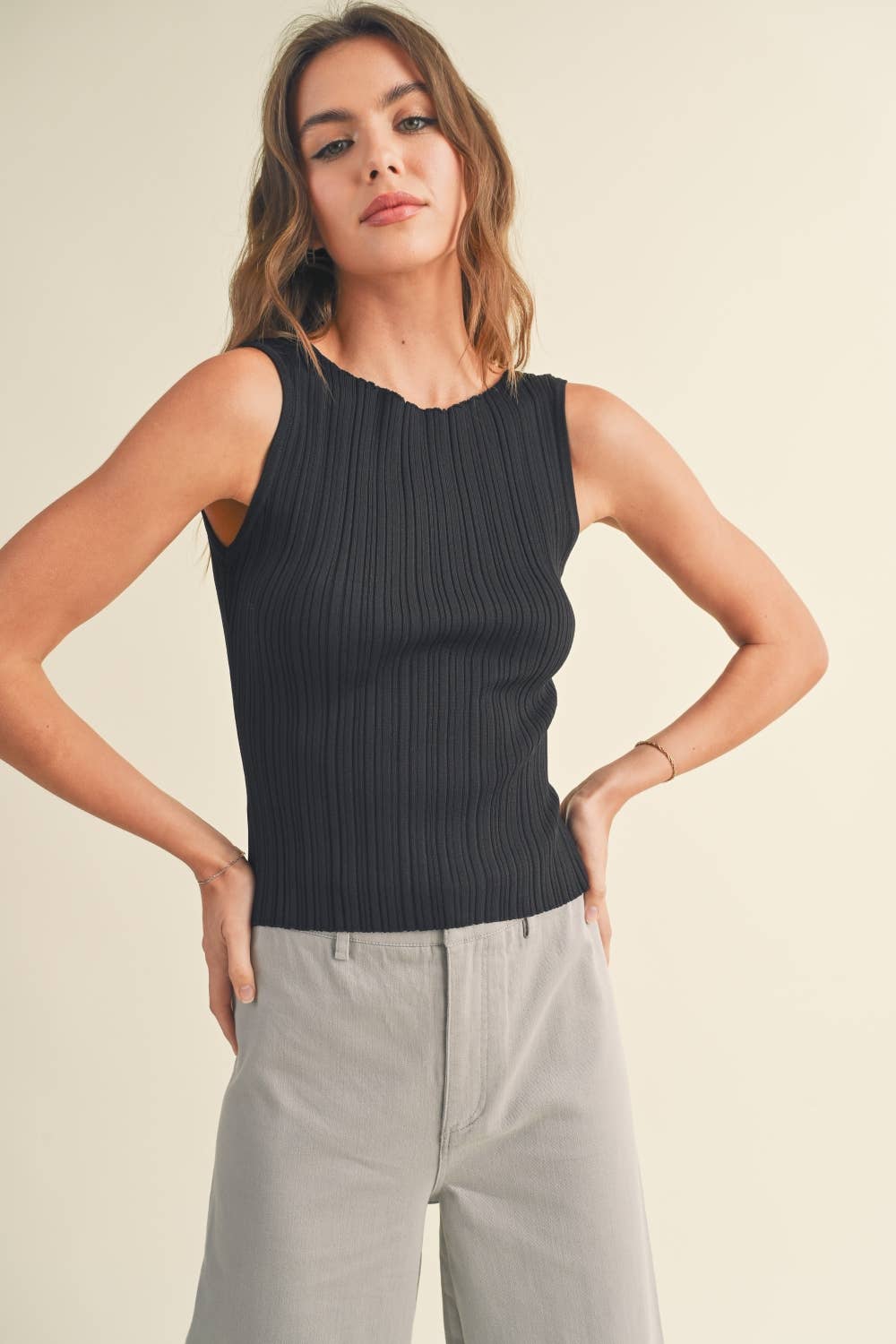 The Sleek Rib Knit Top in Brown