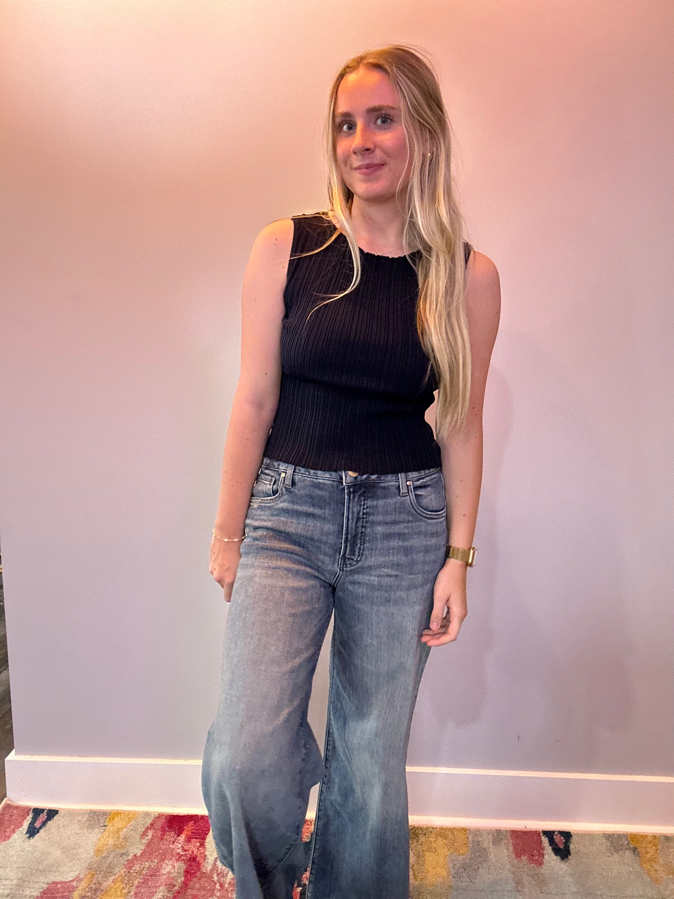 The Sleek Rib Knit Top in Navy