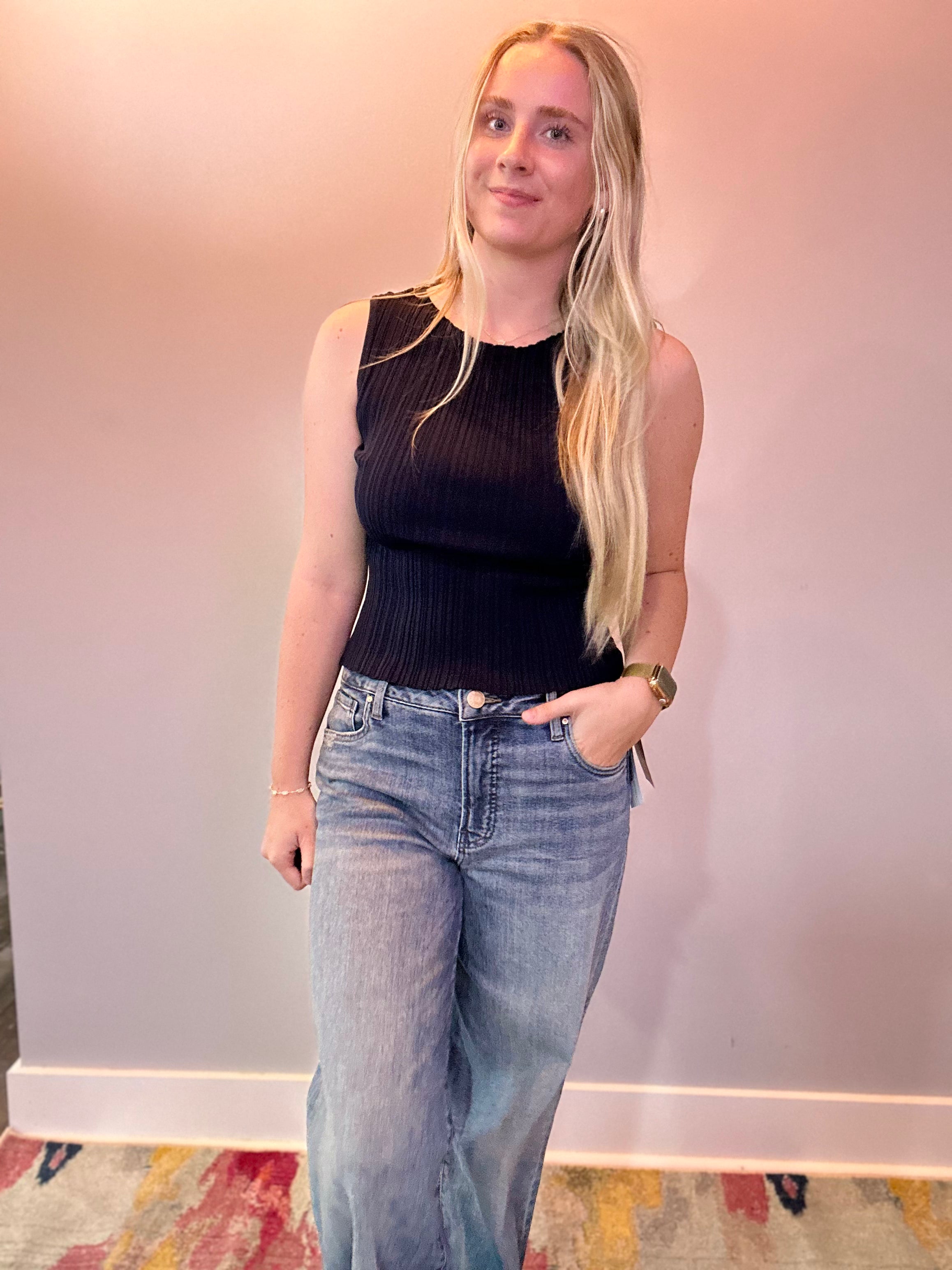 The Sleek Rib Knit Top in Navy