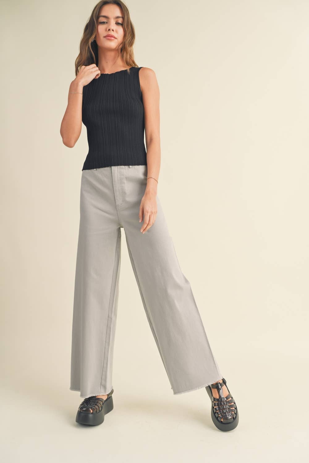 The Sleek Rib Knit Top in Brown