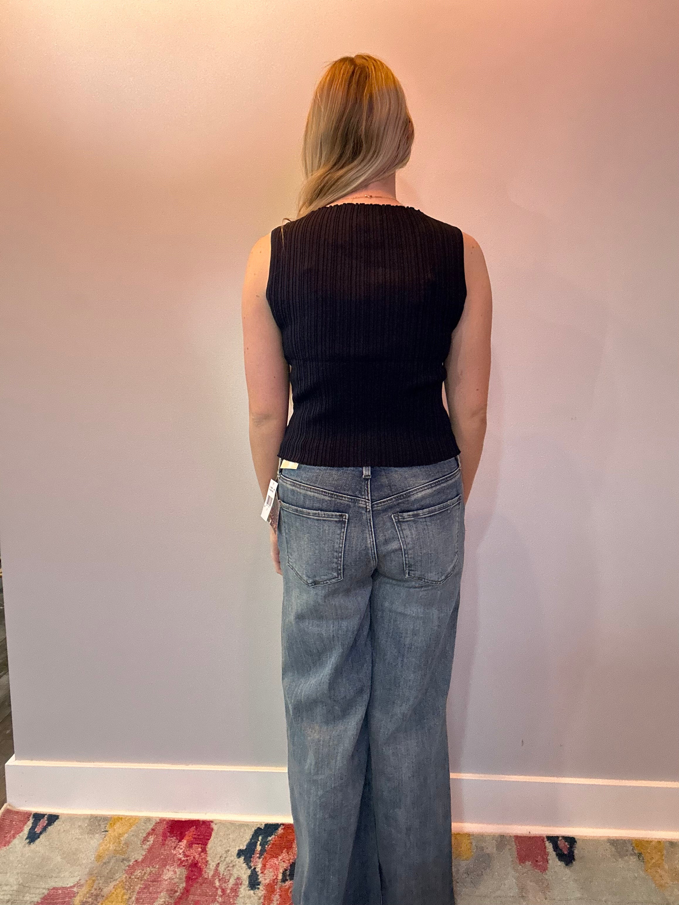 The Sleek Rib Knit Top in Navy