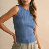 The Sleek Rib Knit Top in Brown