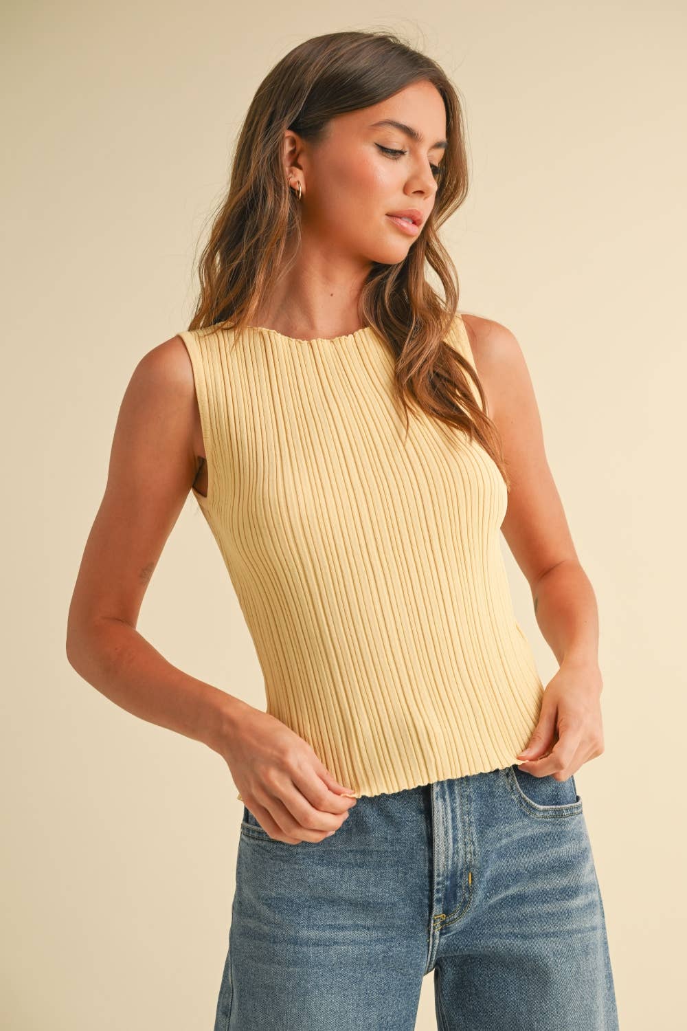 The Sleek Rib Knit Top in Brown