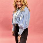 The Social Hour Puff-Sleeve Blouse in Blue