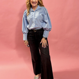 The Social Hour Puff-Sleeve Blouse in Blue