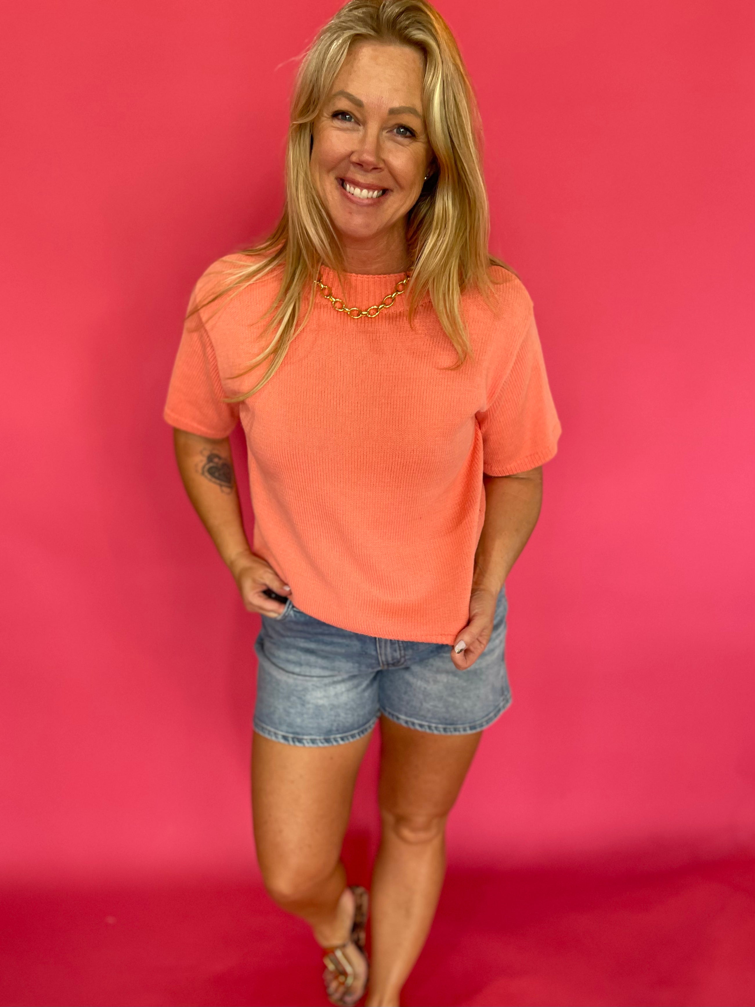 The Soft Edit Mock Neck Knit in Coral - Shabby 2 Chic Boutiques