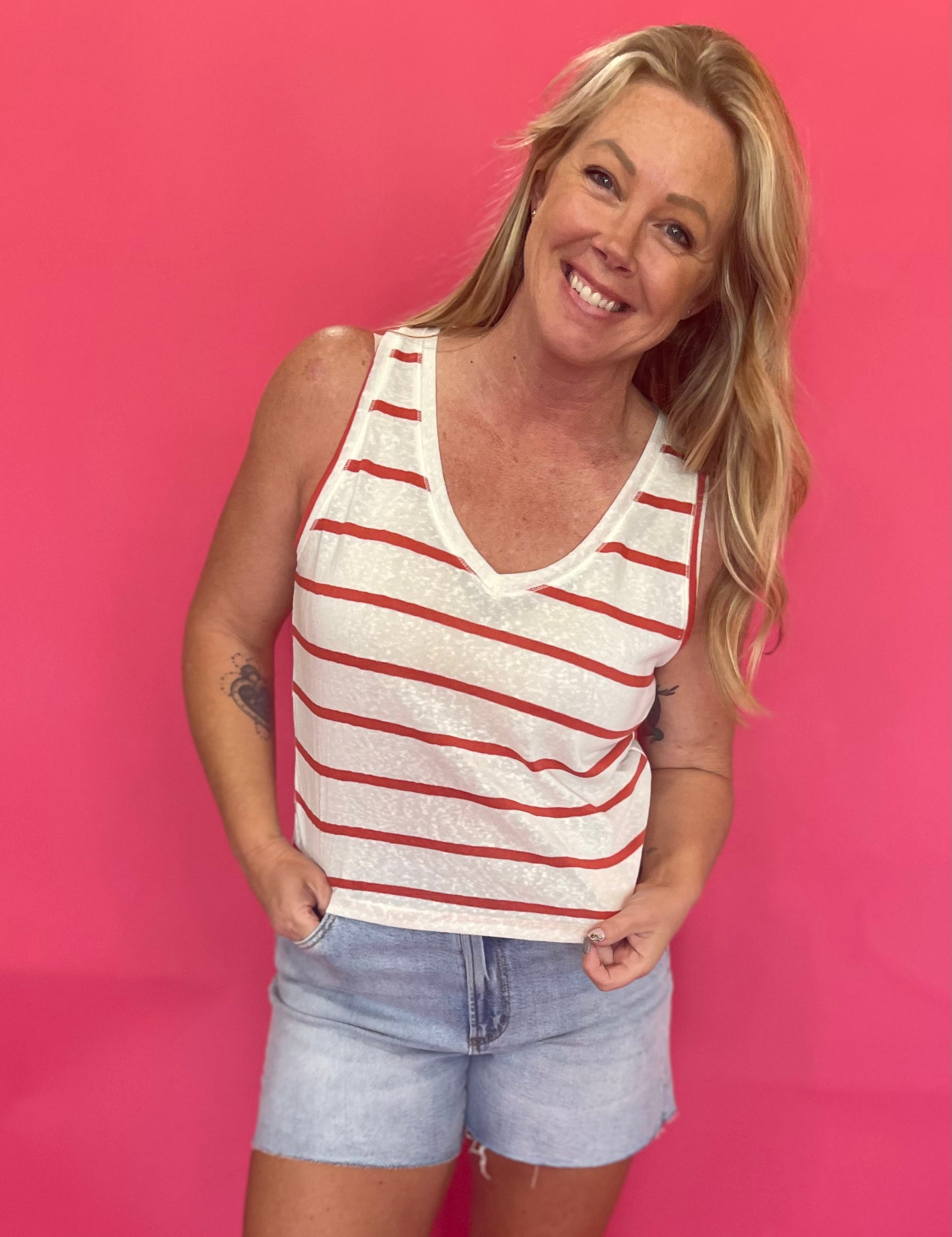 The “Sunny Stripe” V-Neck Tank - Shabby 2 Chic Boutiques