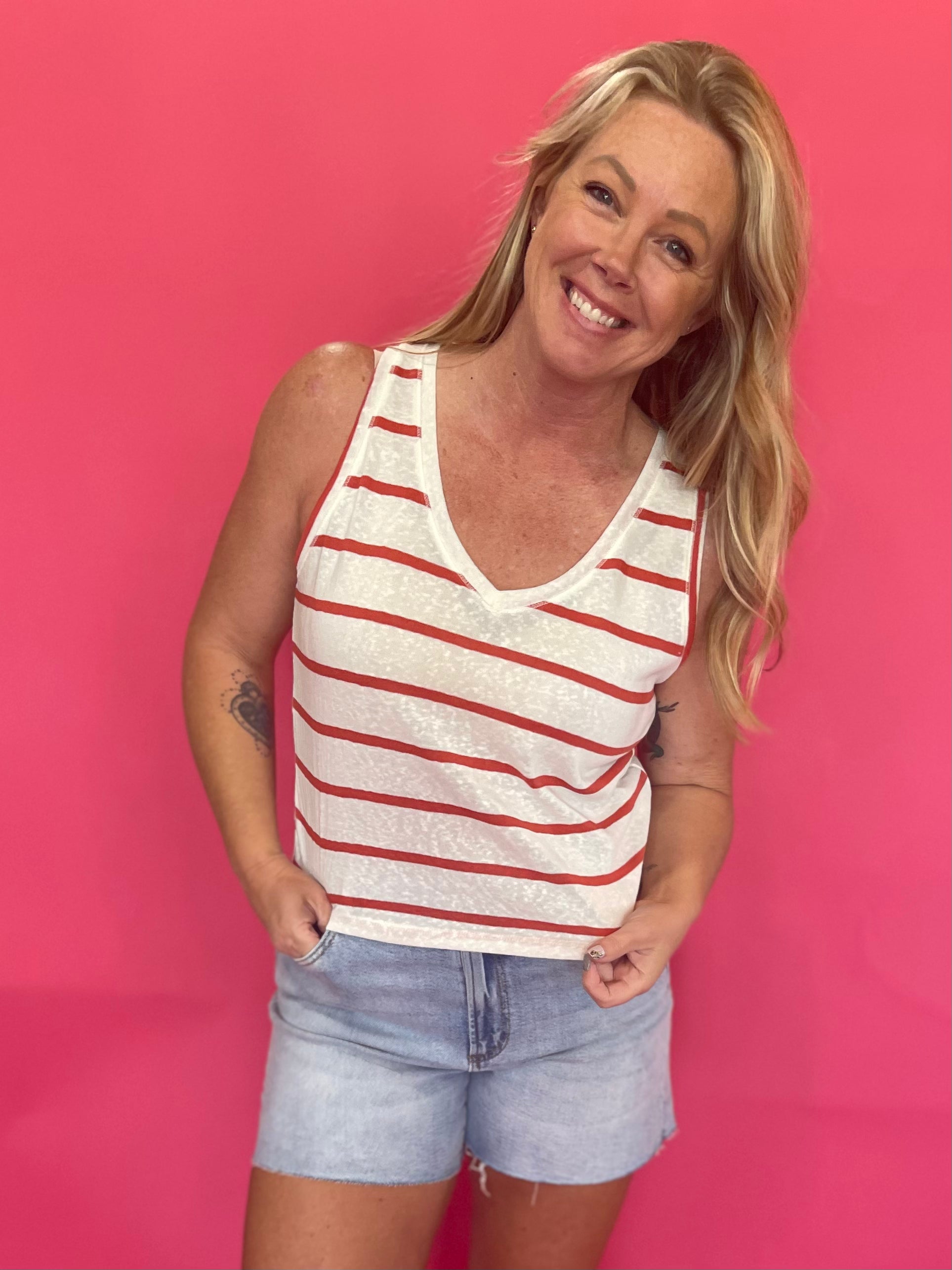 The “Sunny Stripe” V-Neck Tank - Shabby 2 Chic Boutiques