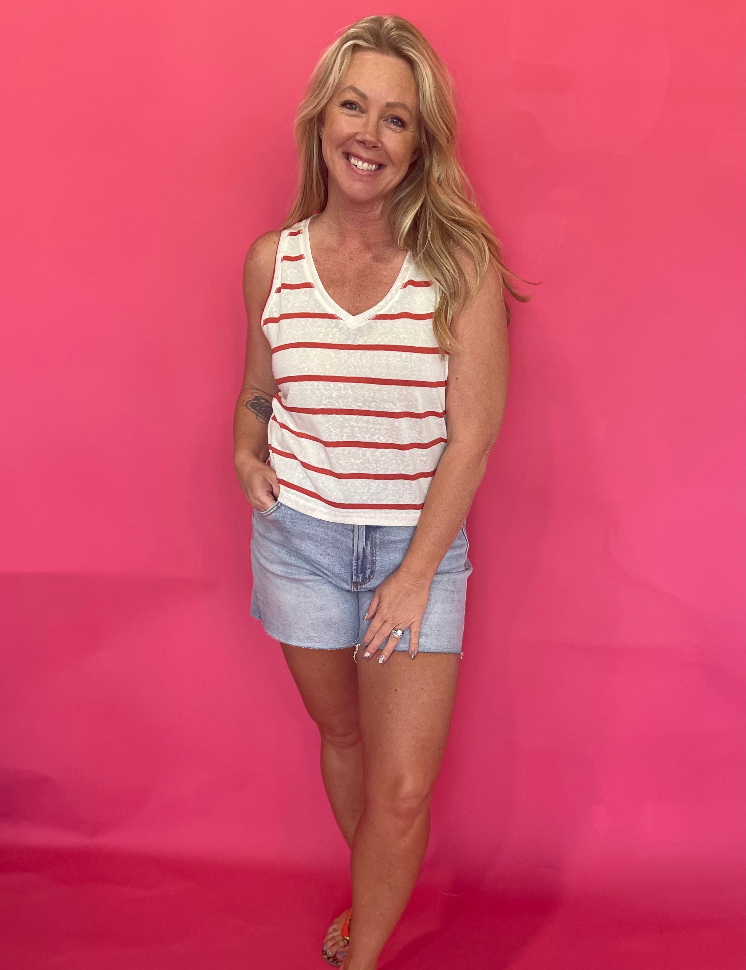 The “Sunny Stripe” V-Neck Tank - Shabby 2 Chic Boutiques