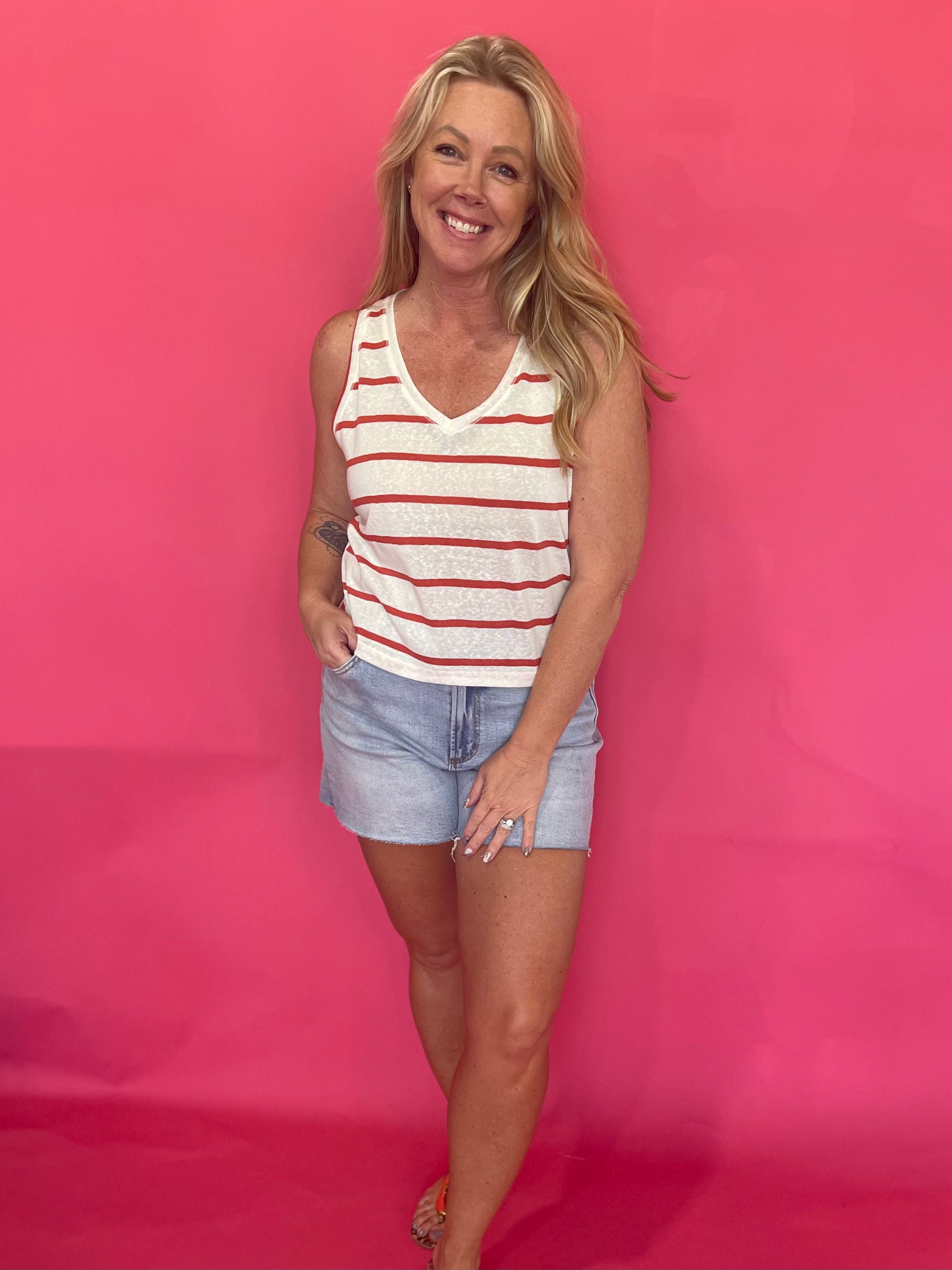 The “Sunny Stripe” V-Neck Tank - Shabby 2 Chic Boutiques
