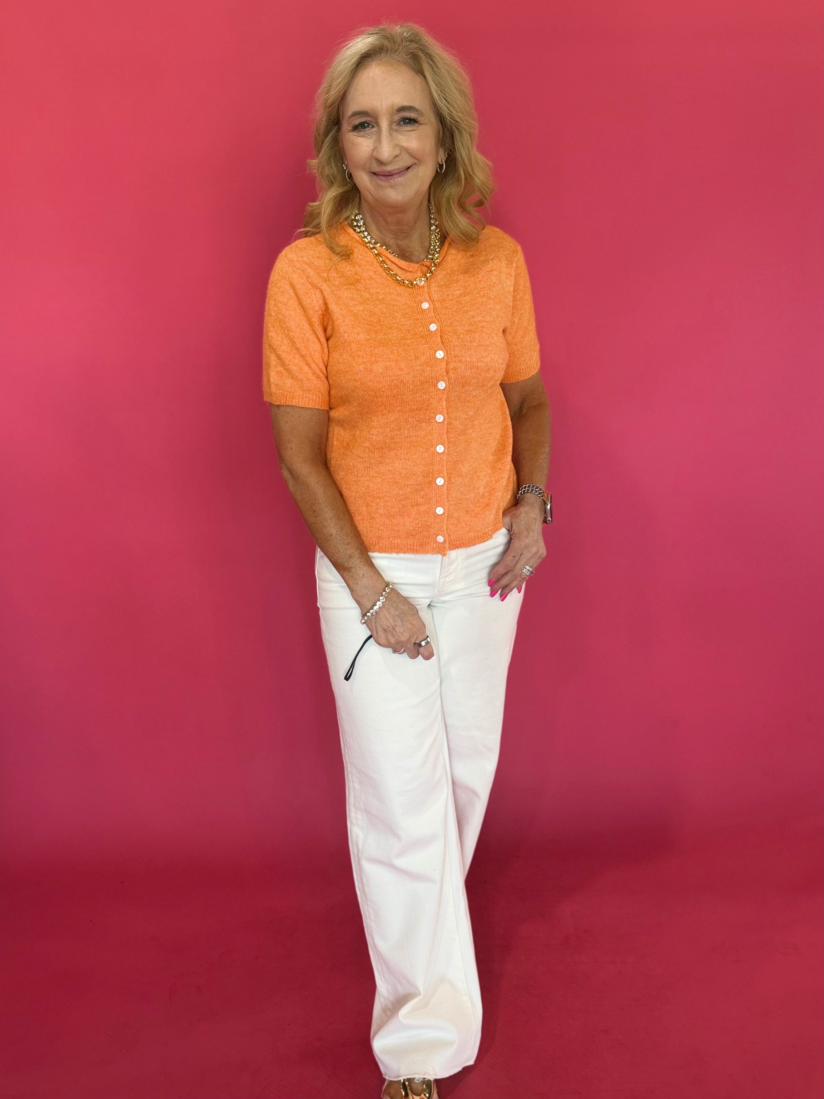 The “Sunshine State of Mind” Button Cardigan in Orange - Shabby 2 Chic Boutiques