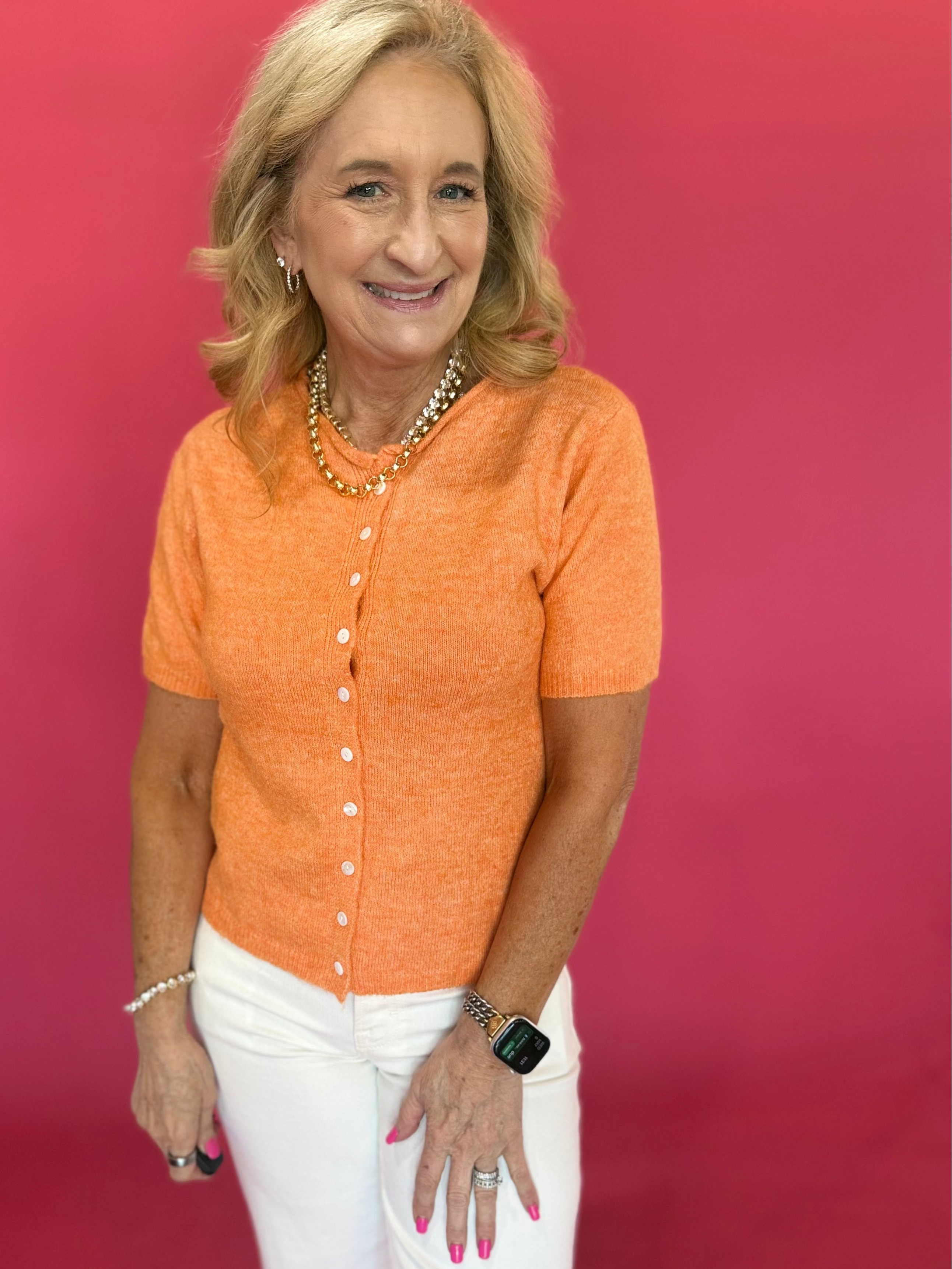 The “Sunshine State of Mind” Button Cardigan in Orange - Shabby 2 Chic Boutiques