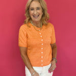 The “Sunshine State of Mind” Button Cardigan in Orange - Shabby 2 Chic Boutiques
