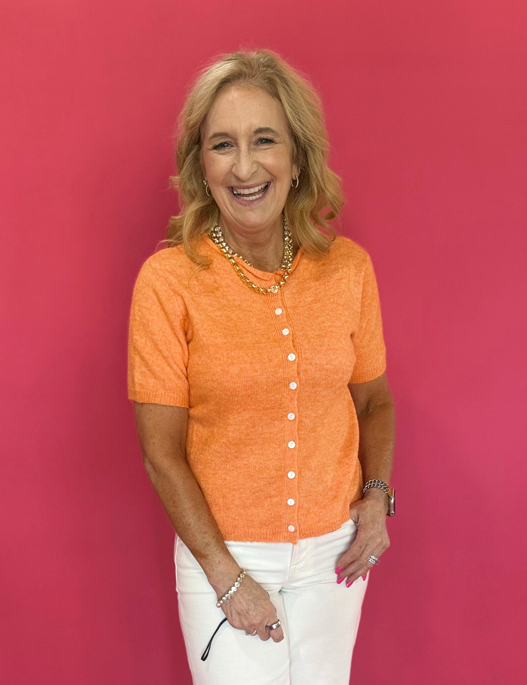 The “Sunshine State of Mind” Button Cardigan in Orange - Shabby 2 Chic Boutiques