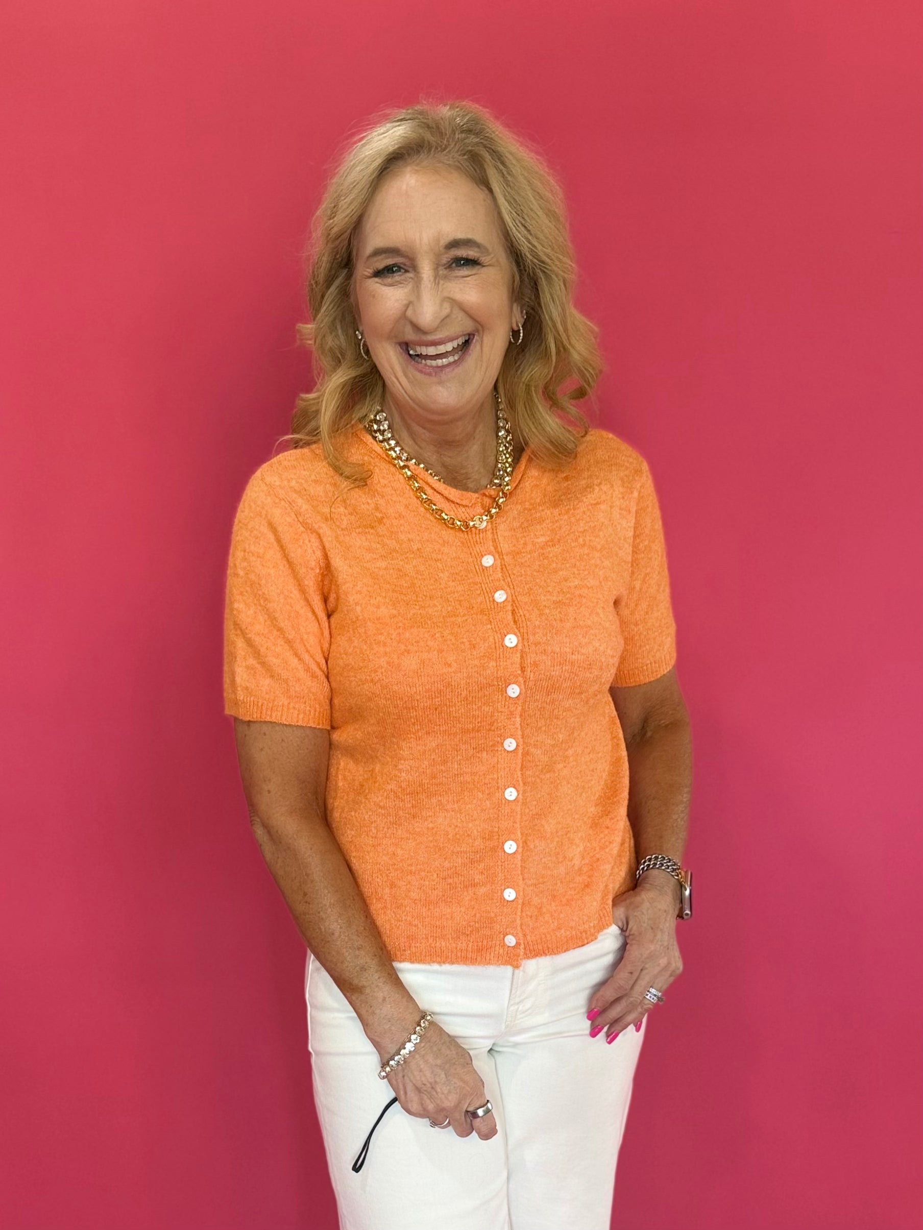 The “Sunshine State of Mind” Button Cardigan in Orange - Shabby 2 Chic Boutiques