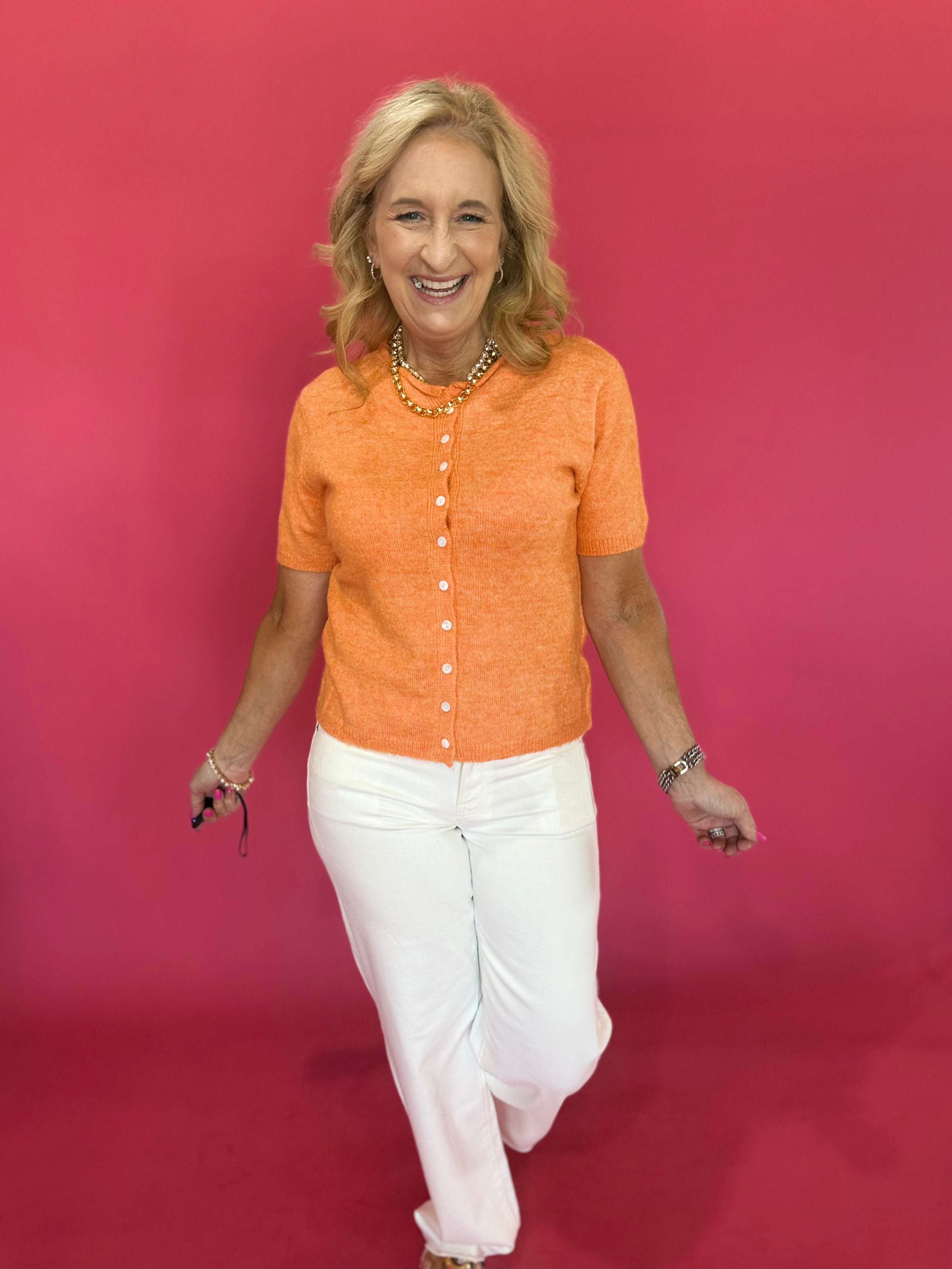 The “Sunshine State of Mind” Button Cardigan in Orange - Shabby 2 Chic Boutiques