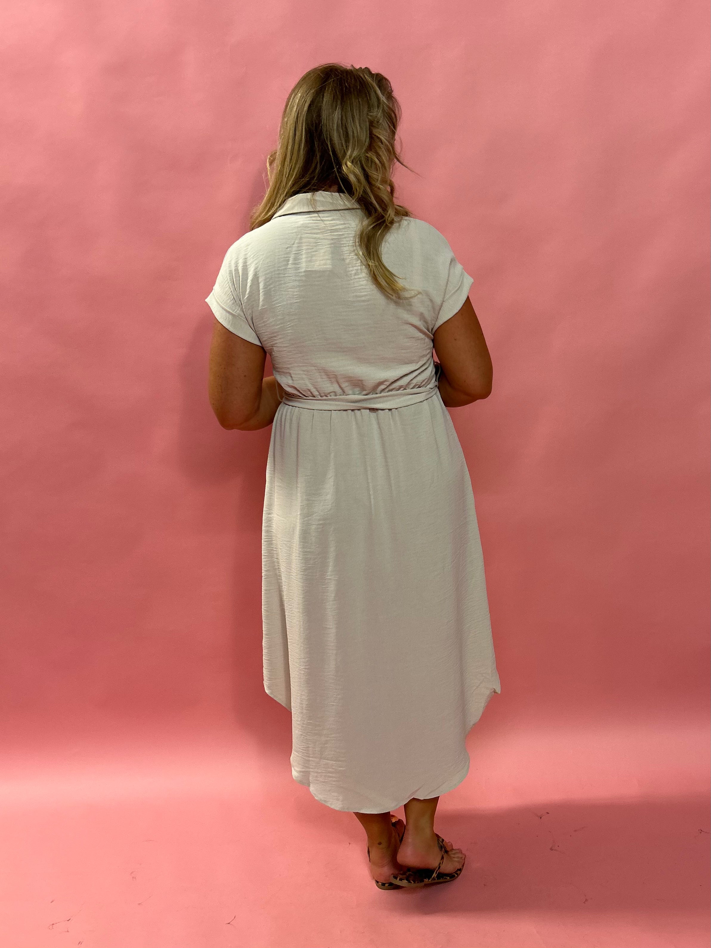 The Sutton Belted Shirt Dress in Tan