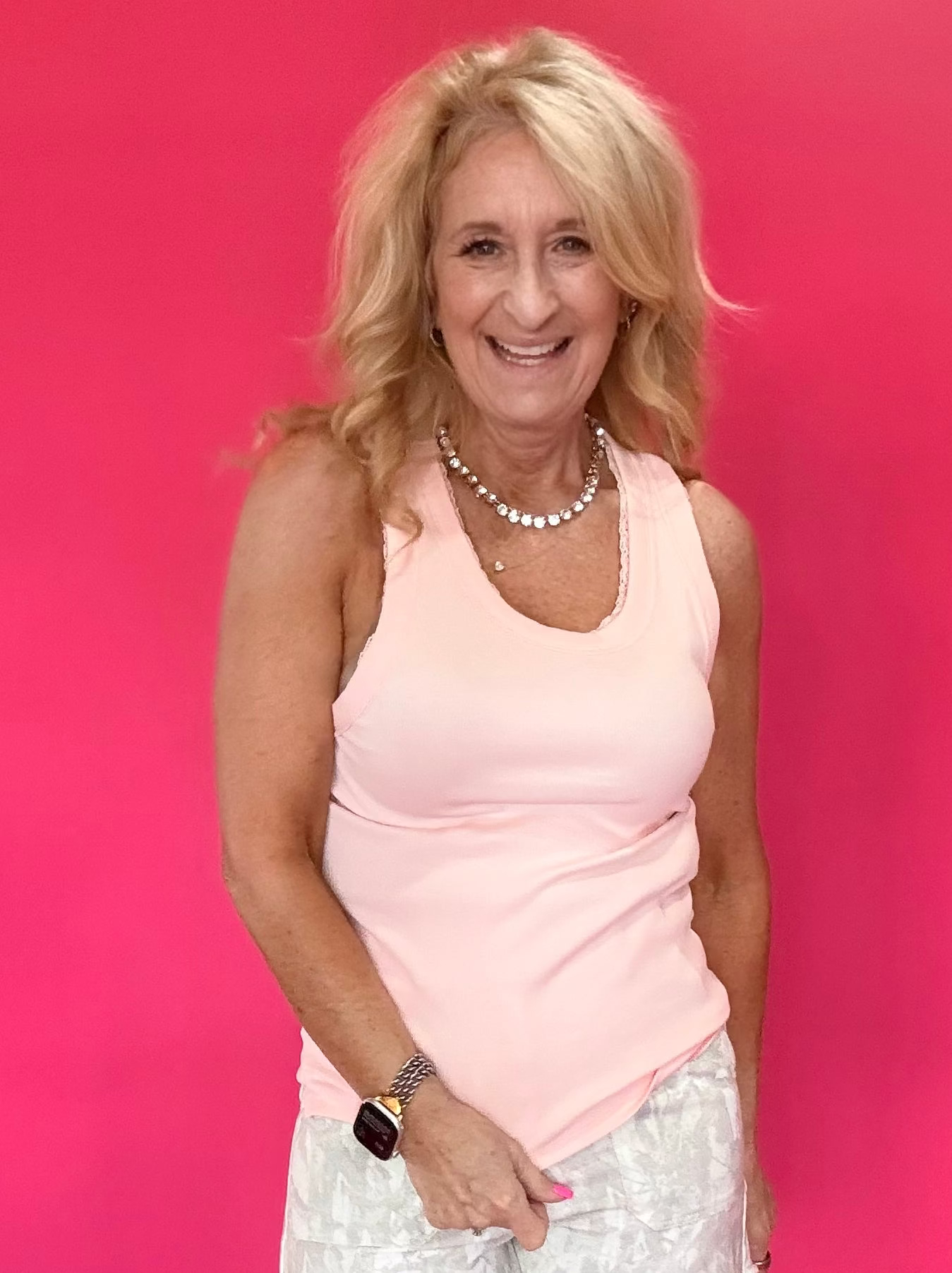 The Sweet Detail Ribbed Lace Tank in Pink