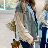 Thinking Out Loud Contrast Sleeve Jacket in Denim