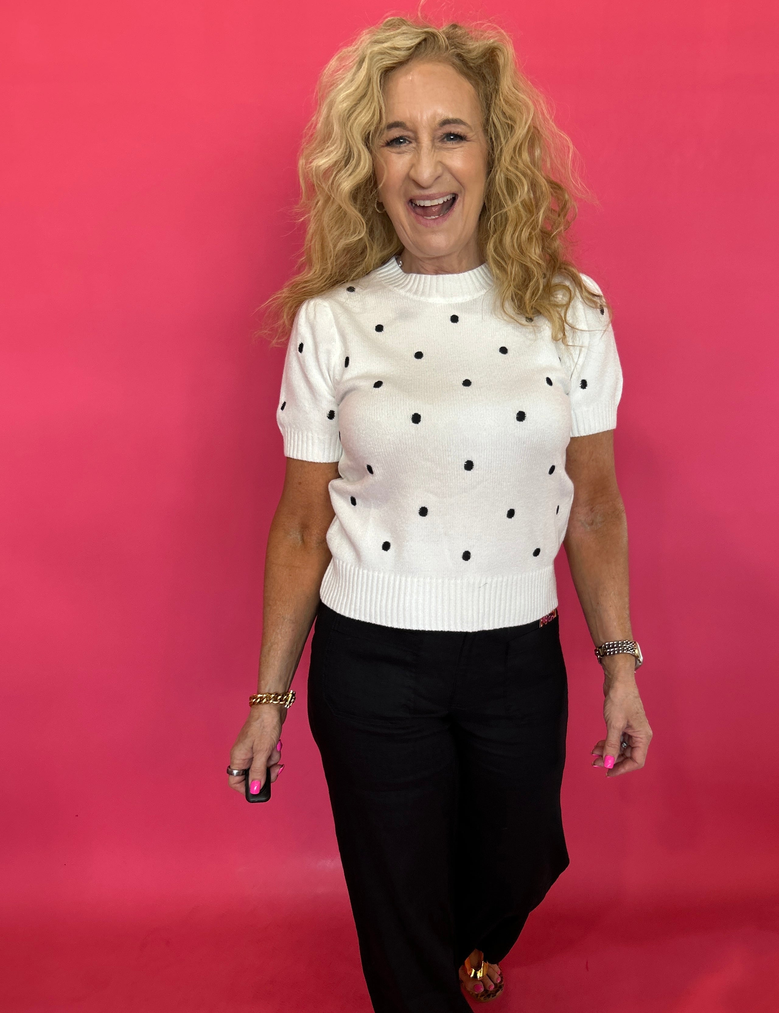 Timeless Charm Polka Dot Statement Sweater Top - Shabby 2 Chic Boutiques