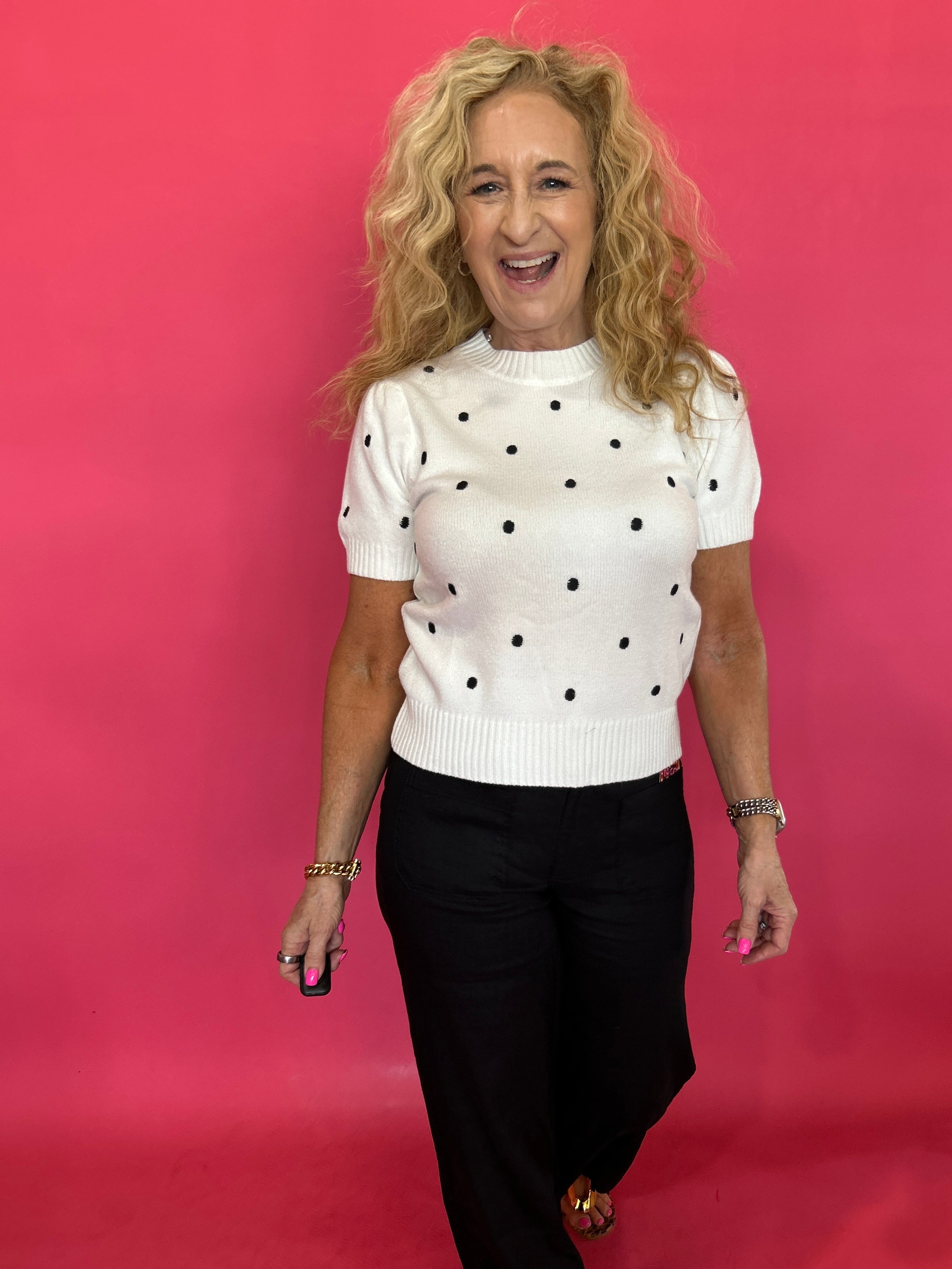 Timeless Charm Polka Dot Statement Sweater Top - Shabby 2 Chic Boutiques