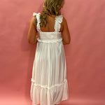 Timeless Grace Ruffle Strap Midi Dress in White