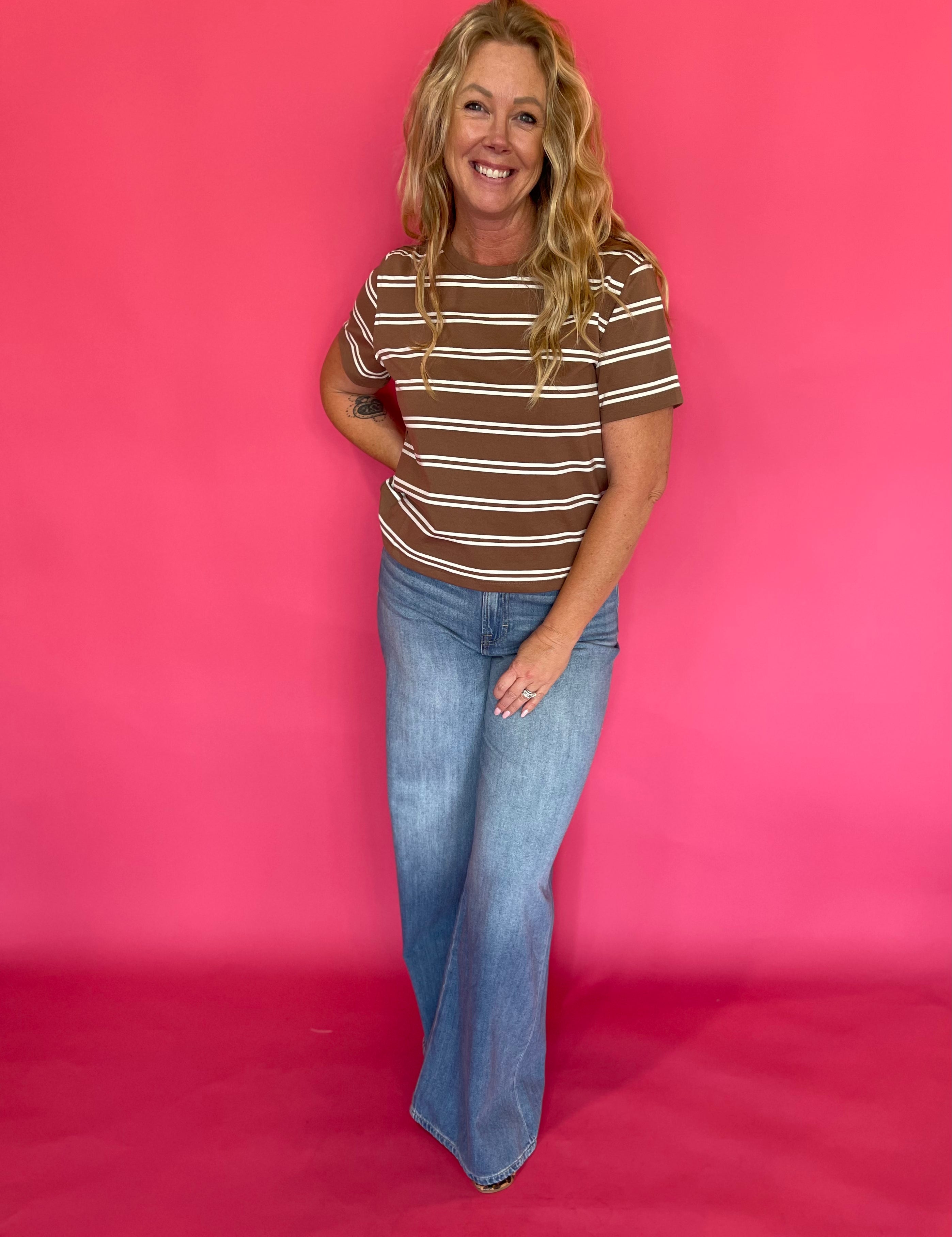 Timeless Stripe Relaxed Fit Tee in Brown