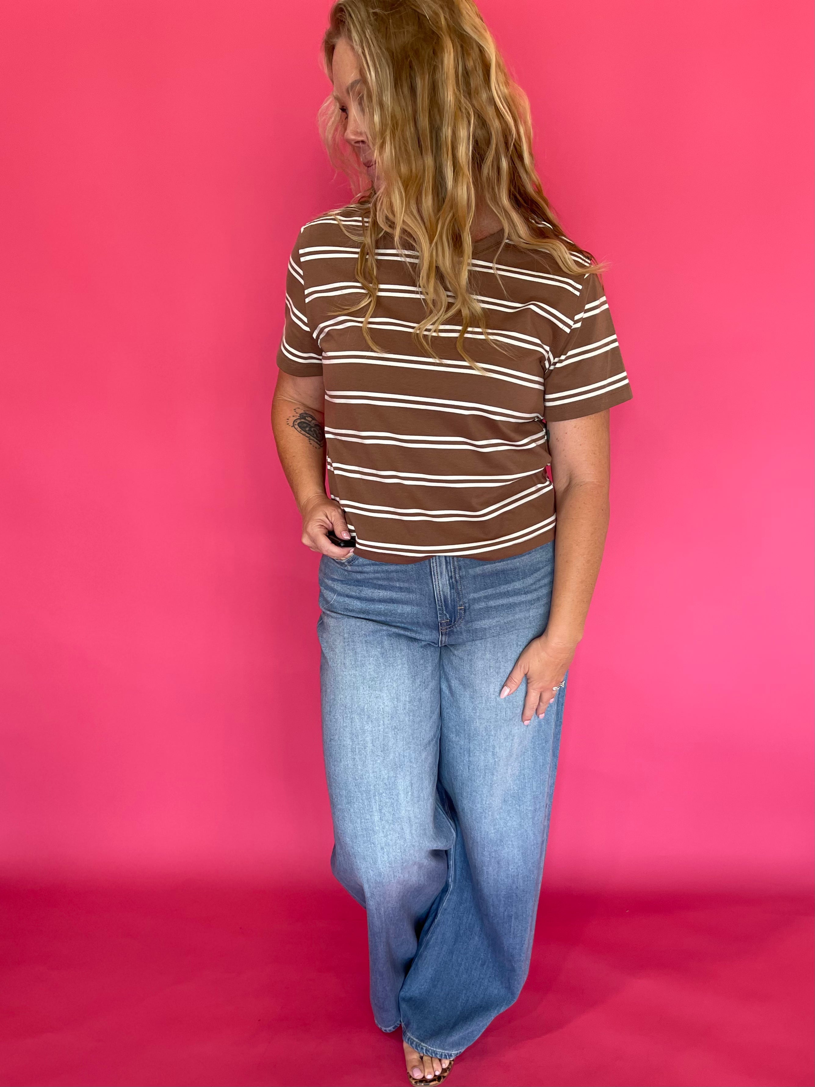 Timeless Stripe Relaxed Fit Tee in Brown