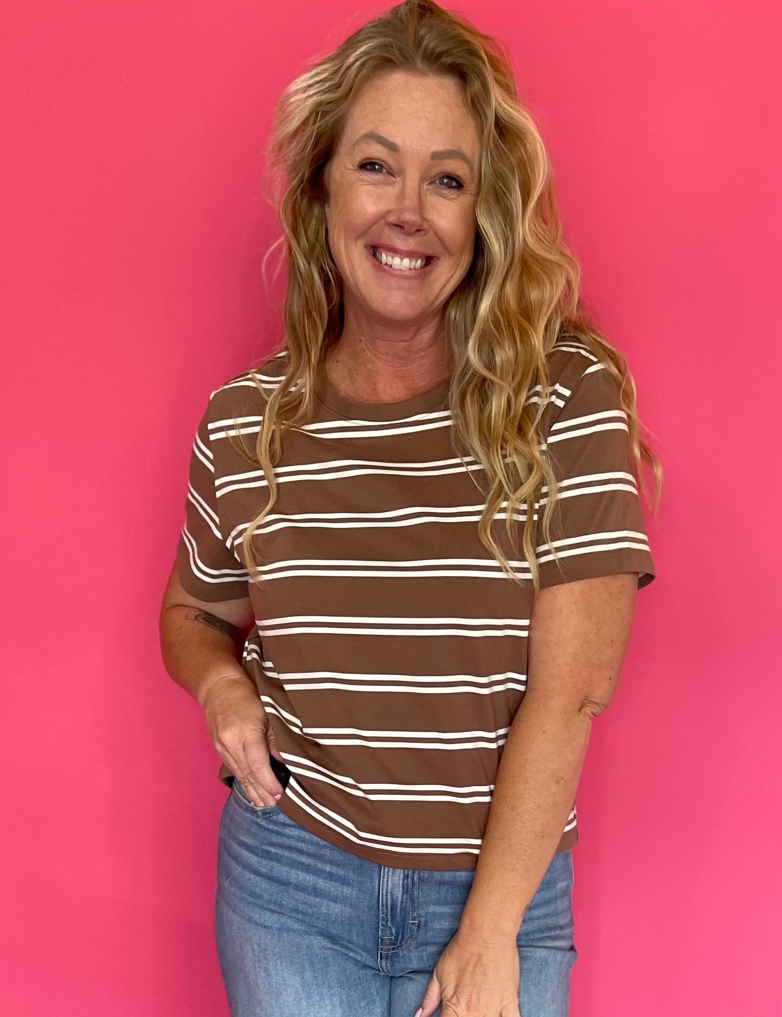 Timeless Stripe Relaxed Fit Tee in Brown