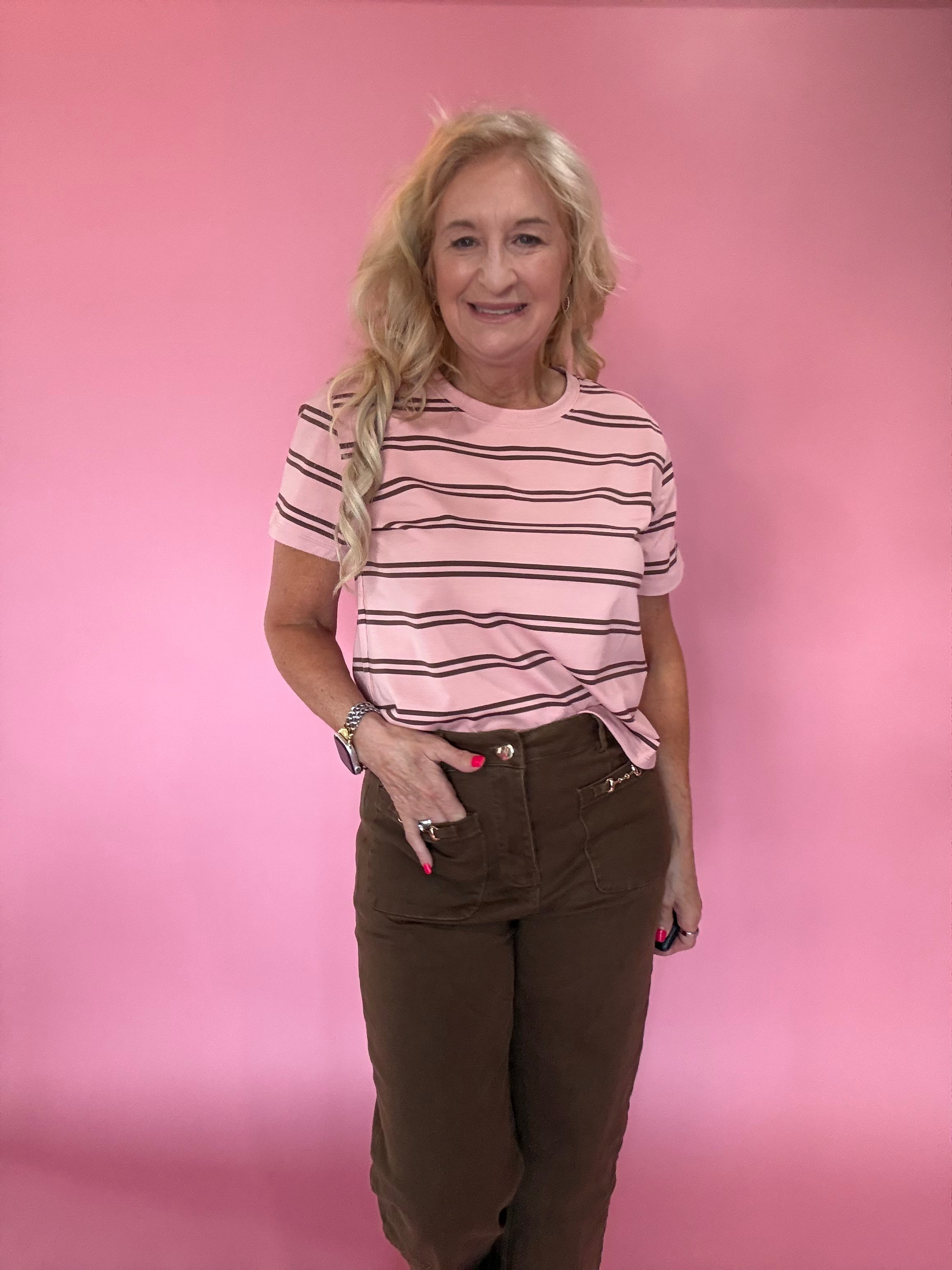 Timeless Stripe Relaxed Fit Tee in Pink