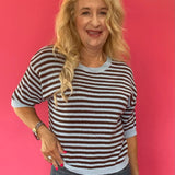 Trim & Proper Contrast Stripe Sweater in Brown