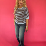 Trim & Proper Contrast Stripe Sweater in Brown