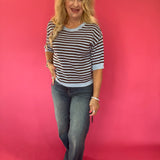 Trim & Proper Contrast Stripe Sweater in Brown