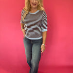 Trim & Proper Contrast Stripe Sweater in Brown