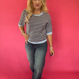 Trim & Proper Contrast Stripe Sweater in Brown