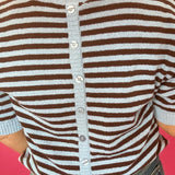 Trim & Proper Contrast Stripe Sweater in Brown