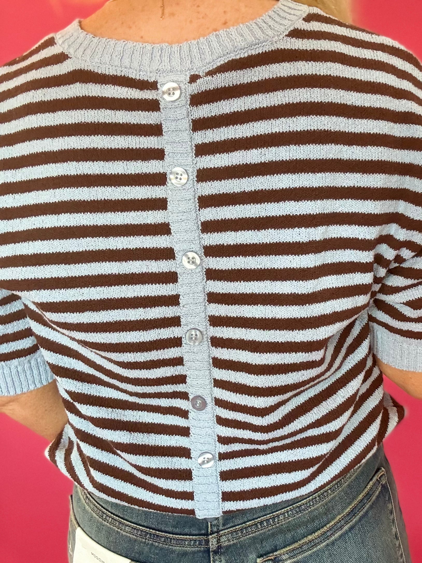 Trim & Proper Contrast Stripe Sweater in Brown