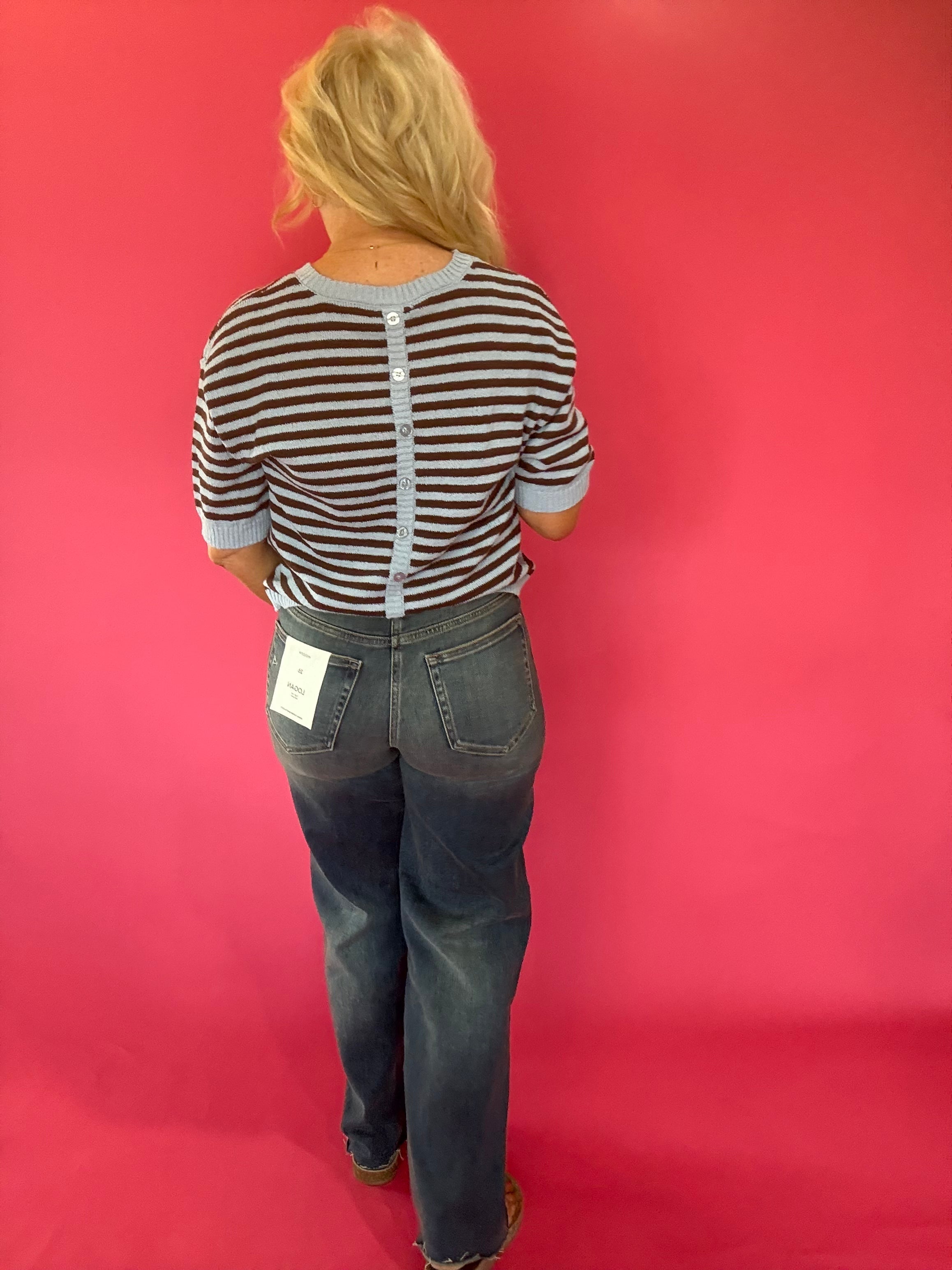 Trim & Proper Contrast Stripe Sweater in Brown