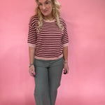 Trim & Proper Contrast Stripe Sweater in Burgundy