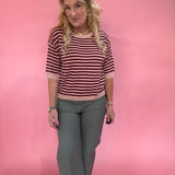 Trim & Proper Contrast Stripe Sweater in Burgundy