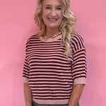 Trim & Proper Contrast Stripe Sweater in Burgundy