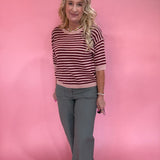 Trim & Proper Contrast Stripe Sweater in Burgundy
