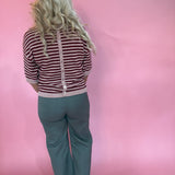 Trim & Proper Contrast Stripe Sweater in Burgundy