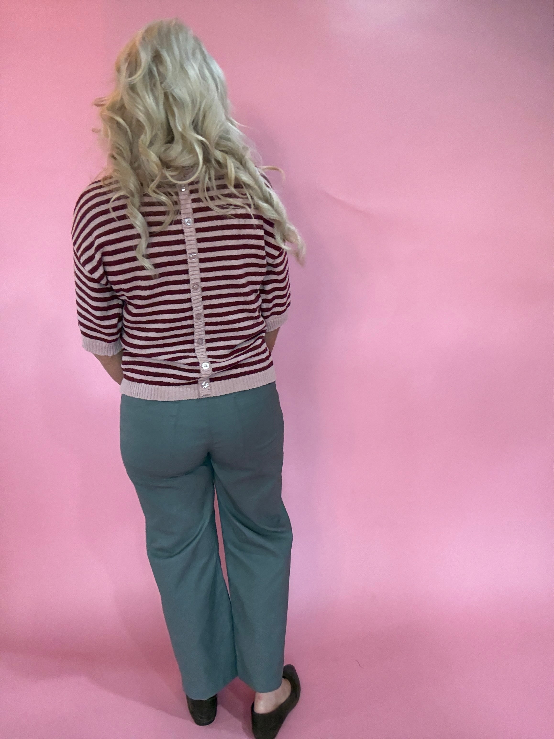 Trim & Proper Contrast Stripe Sweater in Burgundy