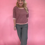 Trim & Proper Contrast Stripe Sweater in Burgundy