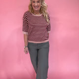 Trim & Proper Contrast Stripe Sweater in Burgundy