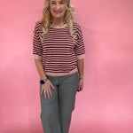 Trim & Proper Contrast Stripe Sweater in Burgundy