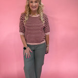 Trim & Proper Contrast Stripe Sweater in Burgundy